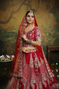 House of Panchhi Red Pure Silk Moti & Zarkan heavy embroidery Lehenga choli & Dupatta