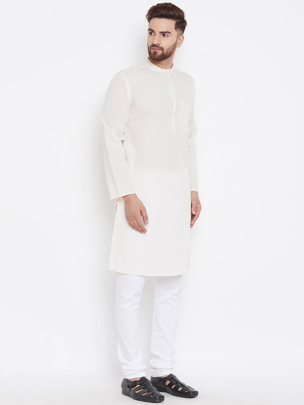 Even Apparels Cream Linen Men's Kurta With Band Collar - Distacart