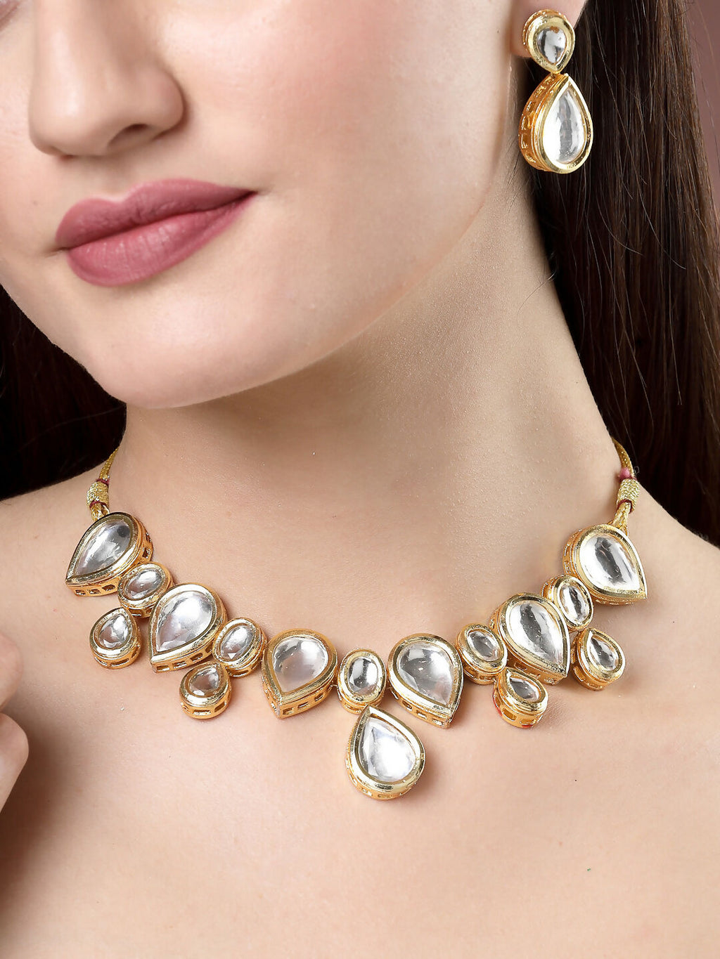 NVR Women's Gold Kundan-Studded Handcrafted Jewellery Set