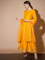 Myshka Women Mustard Solid Kurta & With Dupatta - Distacart