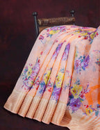 Vibrant Combination of Baby Peach and Orange with Floral Design Semi Chanderi Saree By Gayathri Reddy Designer Studio - Distacart