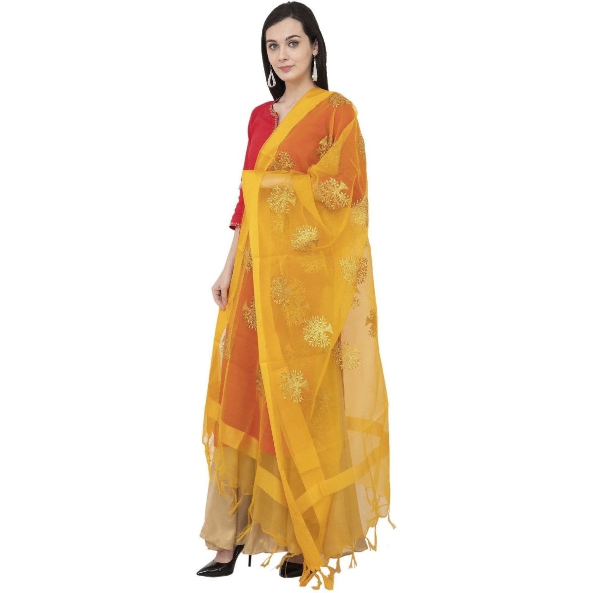 A R Silk TISSUE ZARI EMB. Fancy Dupatta Color Yelllow Dupatta or Chunni