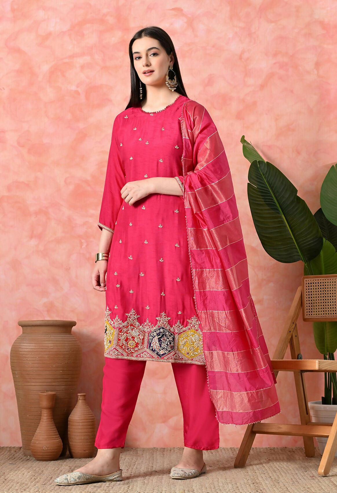Joban Fashion Rani Premium Pure Viscose Print Dola With Handwork Kurta Set