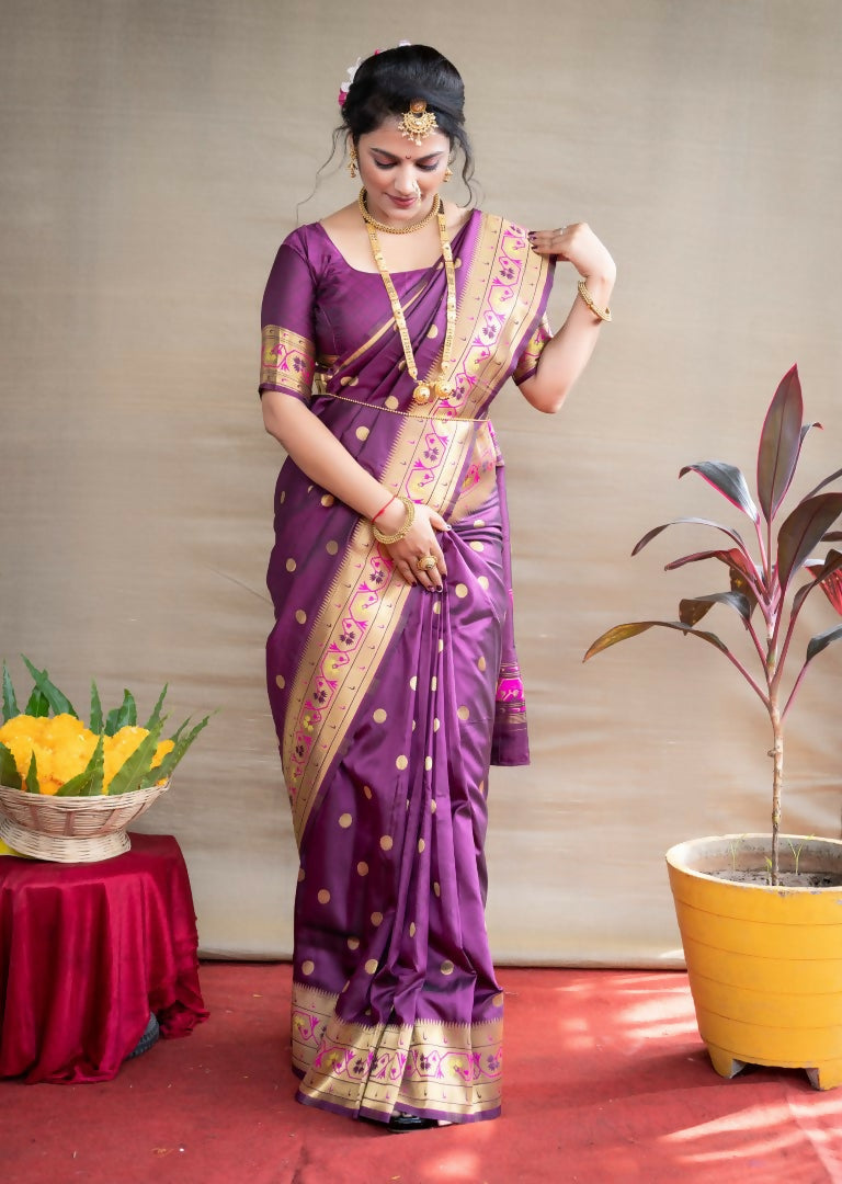 Jyoti Fashion Women's Wine Paithani Silk Zari Woven Saree with Blouse - Distacart