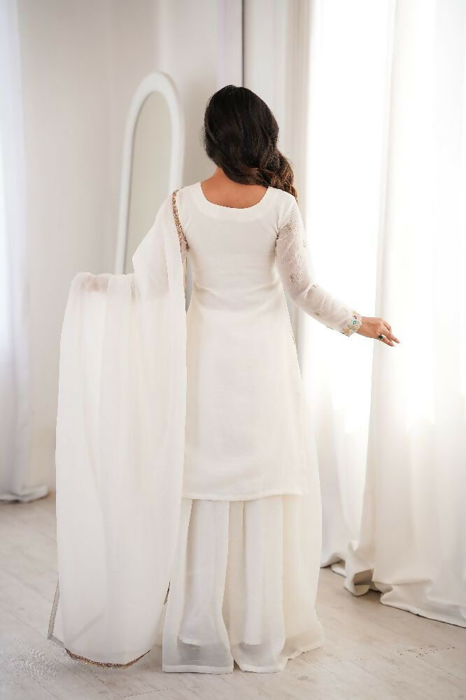 Teeya Creation White Color Soft Crunchy Silk Party Wear Designer Sharara set - Distacart