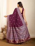 Wine Soft Silk Woven Meenakari Designer Saree - Vedanti