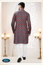 Joban Fashion Men's Blue Base Straight Rayon Thread And Sequence Embroidery All Over Kurta Set