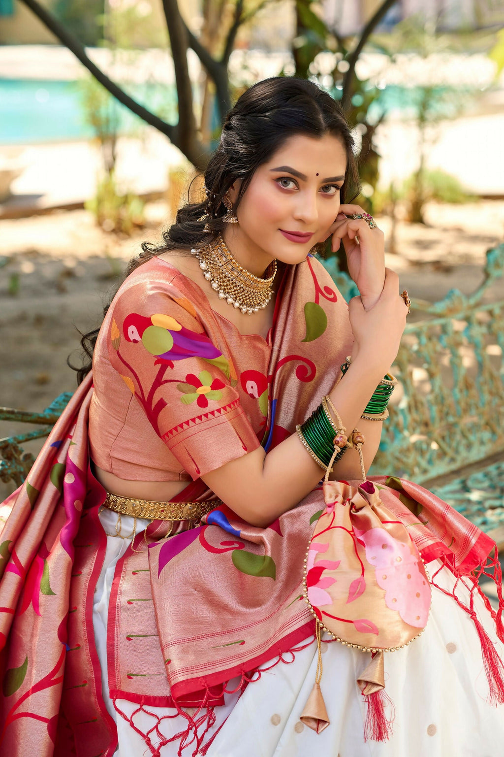 Vastranavya Perfect Classic And Contemporary Fashion Paithani Lehenga Choli - White