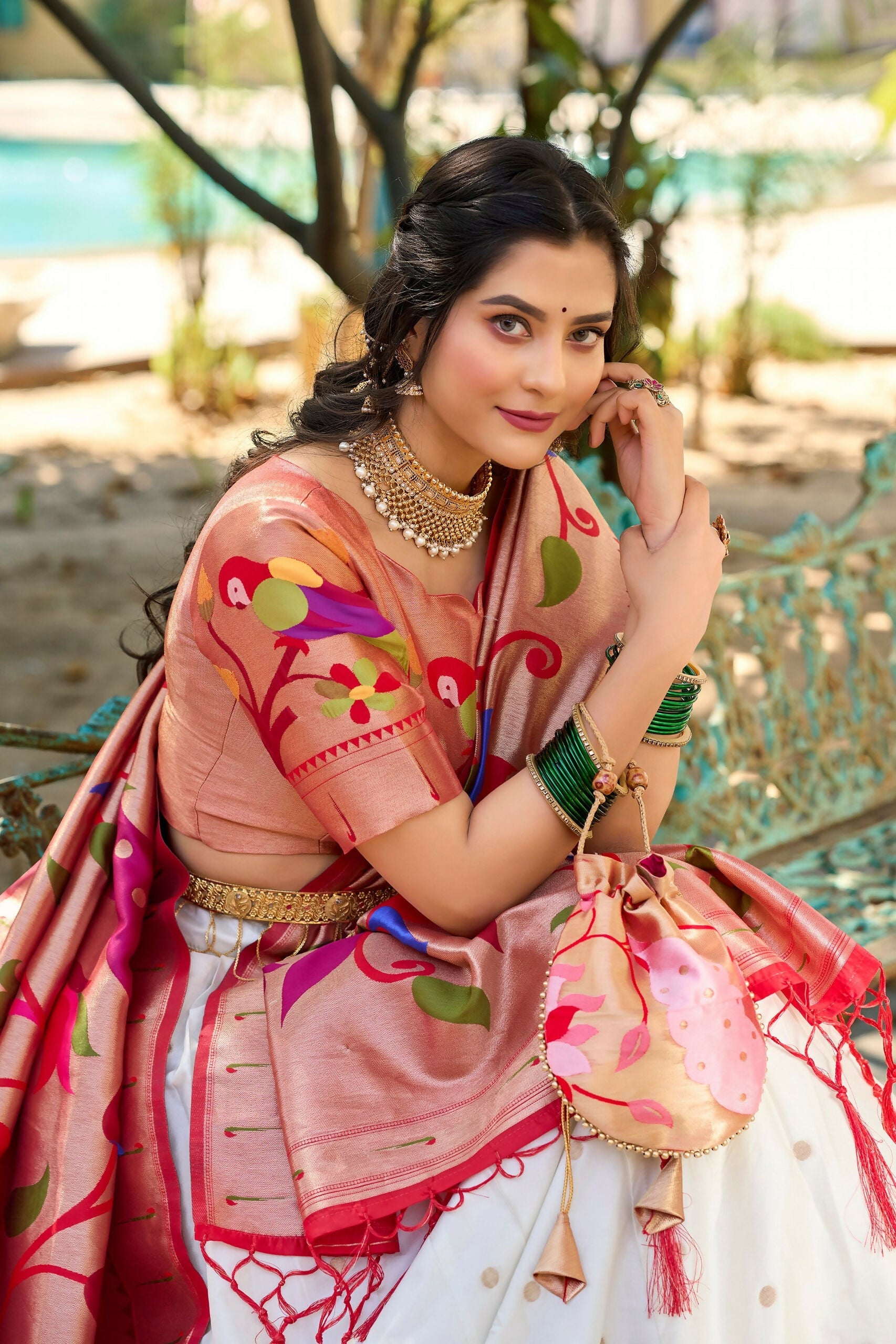 Vastranavya Perfect Classic And Contemporary Fashion Paithani Lehenga Choli - White