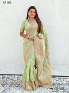 Pista Pashmina Silk Wevon Kashmiri Meenakari Designer Saree with Unstitched Blouse - Vandini