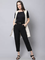 Even Apparels White Polywool Open Front Corduroy Women's Long Coat