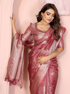 Aastha Fashion Dusty Rose Soft Organza Silk Weaving Saree - Distacart