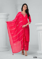 Ethnic Festive Wear Reyon Red Stitched Suit With Dupatta - Tanisha