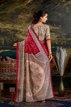 Vastranavya Maroon Silk Madhubani & Bandhej Fusion Print Saree with Unstitched Blouse