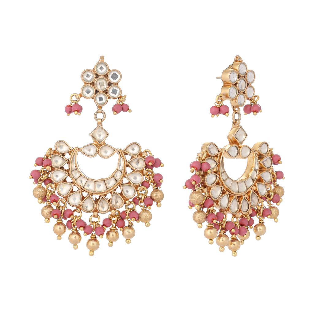 Nuyug 22k Gold-Plated Kundan Chandbali Earrings with Pink Stones - Distacart