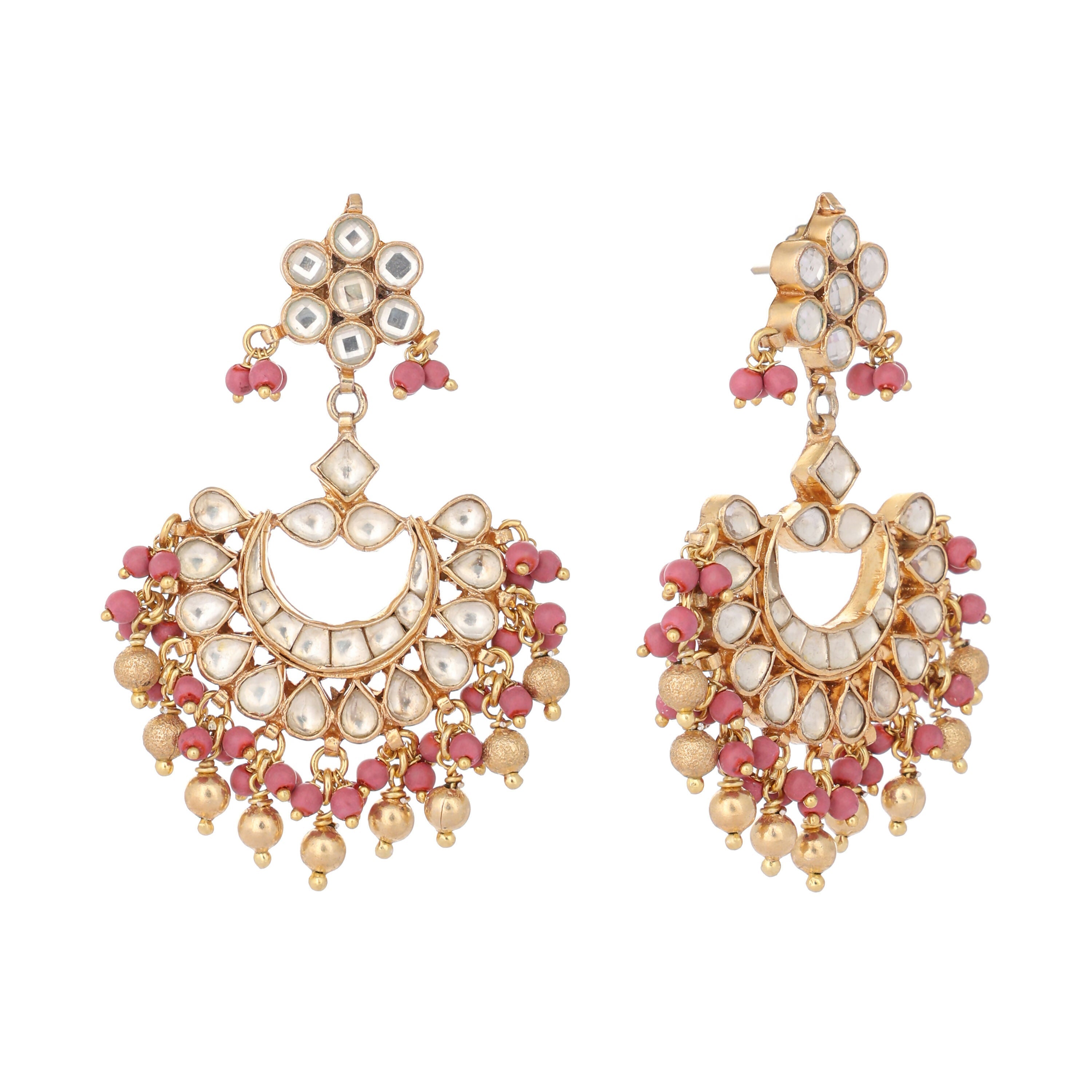Nuyug 22k Gold-Plated Kundan Chandbali Earrings with Pink Stones - Distacart