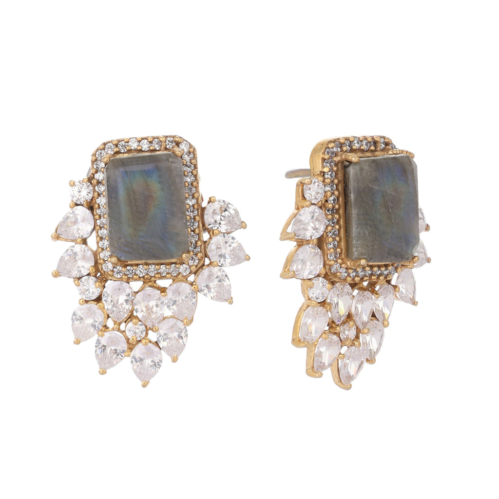 Nuyug 22K Gold Plated Labradorite Stone Contemporary Stud Earrings - Distacart