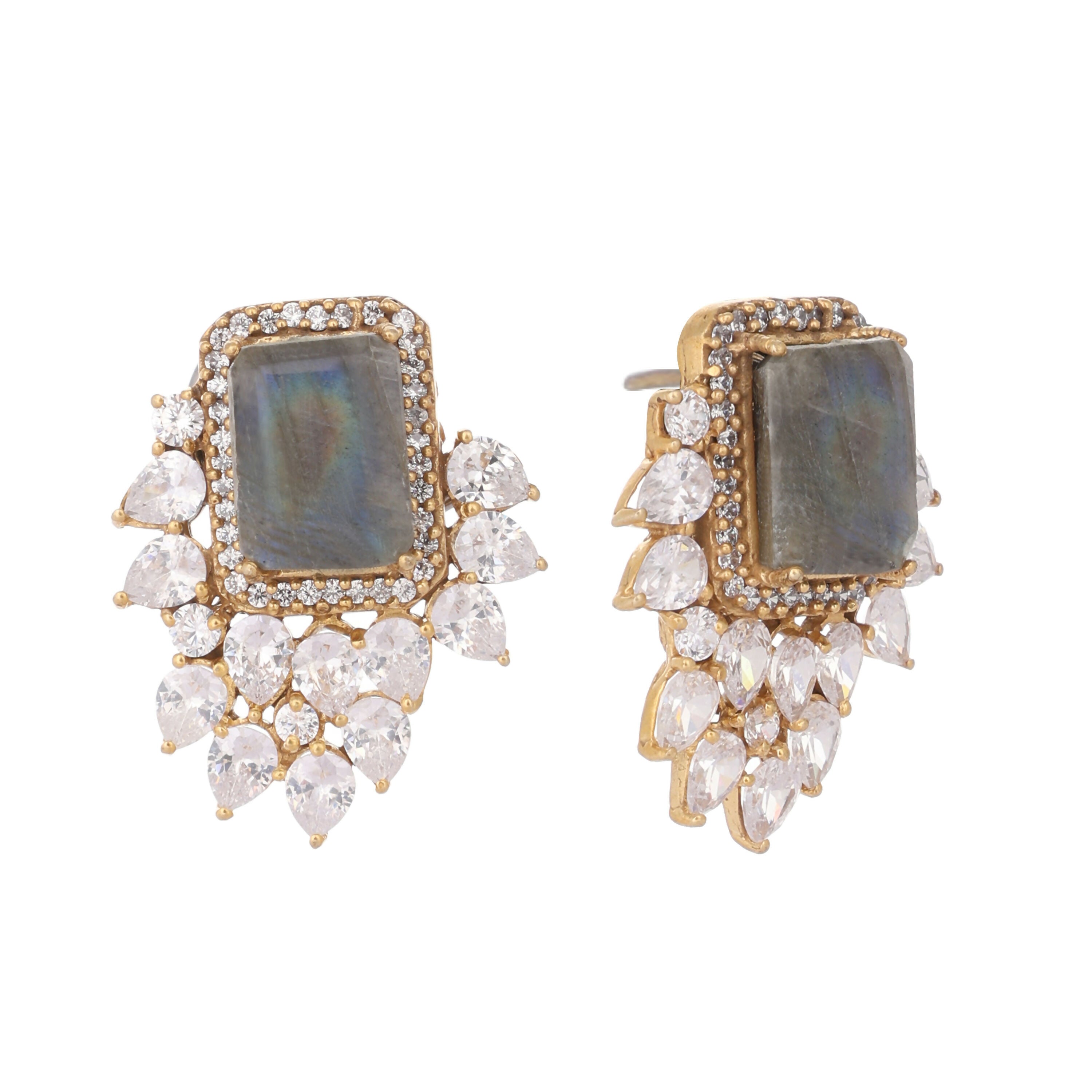 Nuyug 22K Gold Plated Labradorite Stone Contemporary Stud Earrings - Distacart