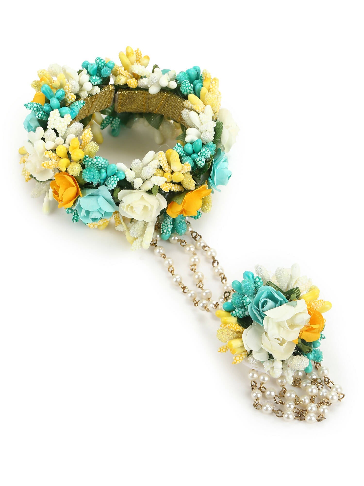 Flower Jewellery Gold-Plated Turquoise Blue Floral Jewellery Set - Ruby Raang - Distacart