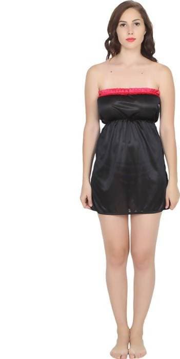Ruhani HLSC Poly Satin Black Tube Short Nighty Fits Bust (Ruhani-NT-01-FS)