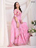 Pink Vichitra Silk Bandhani Printed, Embroidery Work Saree - Ditya