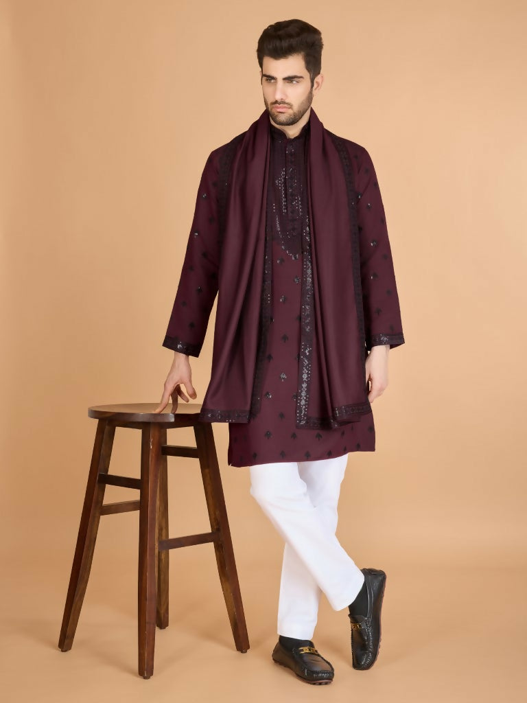 Vastranavya Maroon Exclusive Festival Wear Viscose Silk Thread with Sequence Embroidered Work Kurta with Dupatta