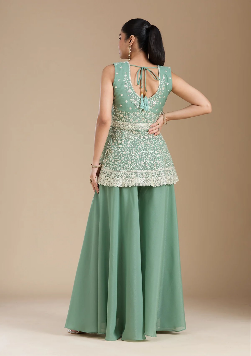 Teeya Creation Teal Color Star Georgette Party Wear Designer Peplum Sharara Set