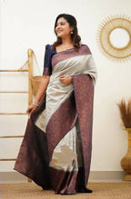 DEIANA'S Beautiful Designer Golden zari Soft Lichi Silk Saree - White