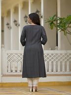 Juniper Women's Black Abstract Printed Kurta With Sequins