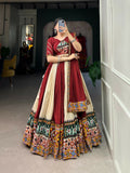 Vastranavya Navaratri Special Rayon with Printed Patch With Gota Patti And Paper Mirror Work And Cowrie (Kodi) Lace Touch Up Lehenga with Stitched Blouse - Off White