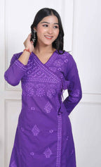 Miravan Womens Purple Floral Printed Angrakha Style Kurta With Palazzo - Distacart
