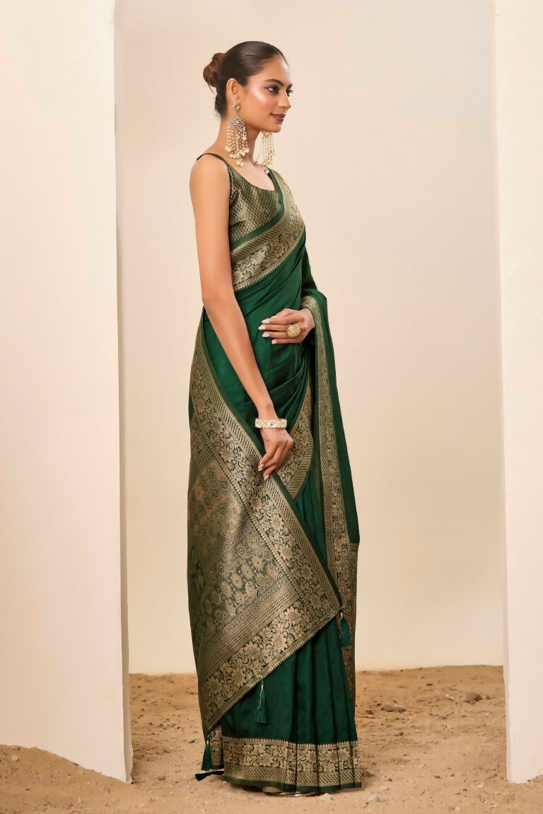 Green Dolla Silk Wevon Galla Designer Saree - Zeel