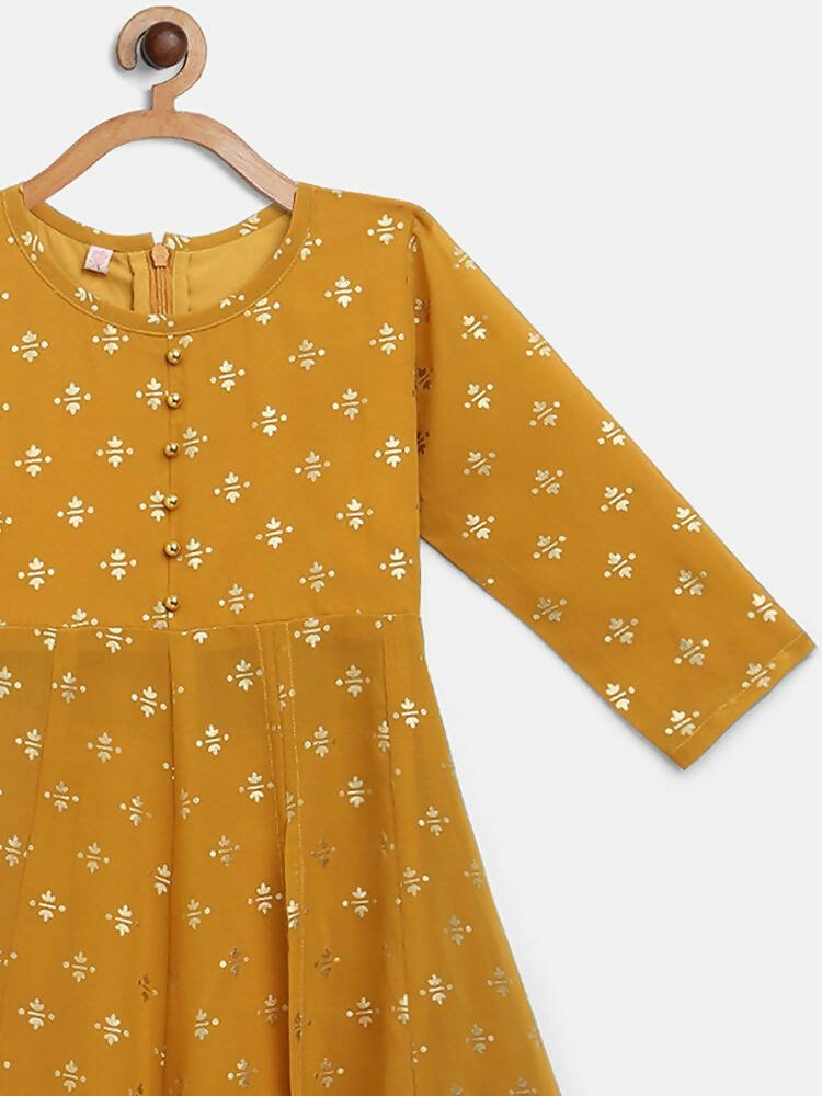 Ahalyaa Mustard Georgette Flared Kids Kurta Palazzo Set For Girls