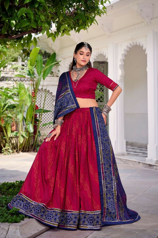 Evanik Pink Tassa Silk With Bandhej Print Lehenga Choli - Distacart