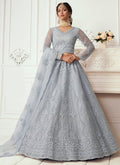 Vegaa Fashion Light Grey Net Embroidered Wedding Lehenga
