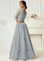 Vegaa Fashion Light Grey Net Embroidered Wedding Lehenga