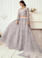 Vegaa Fashion Lavender Net Embroidered Wedding Lehenga