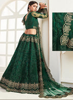 Vegaa Fashion Green Net Embroidered Wedding Lehenga