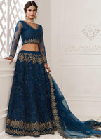 Vegaa Fashion Blue Net Embroidered Wedding Lehenga