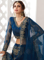 Vegaa Fashion Blue Net Embroidered Wedding Lehenga
