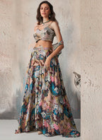 Vegaa Fashion Blue Chinon Western Plazzo Style Lehenga