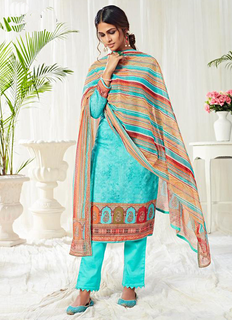 Vegaa Fashion Sky Blue Cotton Digital Printed Swarwoski Work Salwar Suit - Distacart