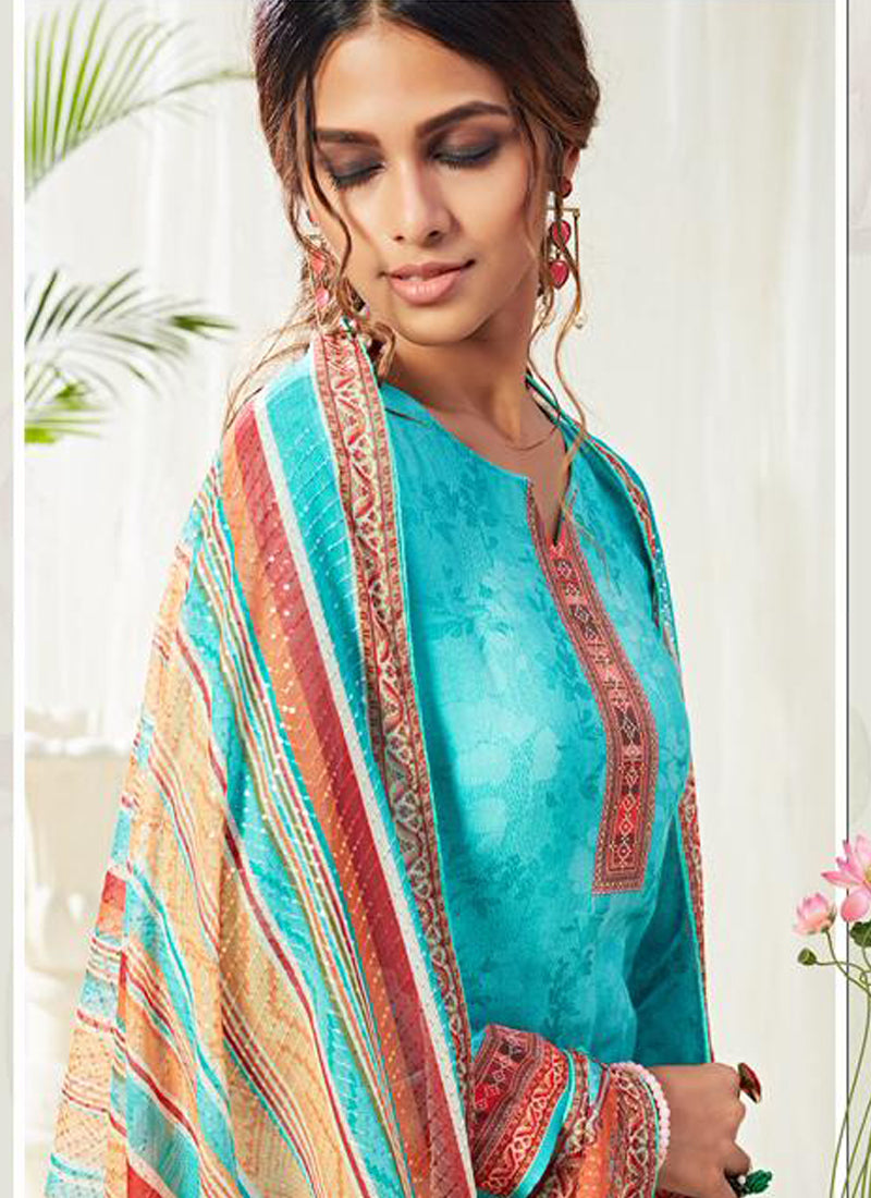 Vegaa Fashion Sky Blue Cotton Digital Printed Swarwoski Work Salwar Suit - Distacart