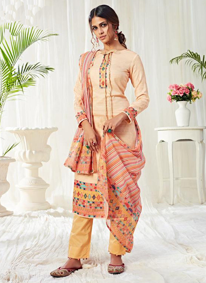 Vegaa Fashion Cream Cotton Digital Printed Swarwoski Work Salwar Suit - Distacart