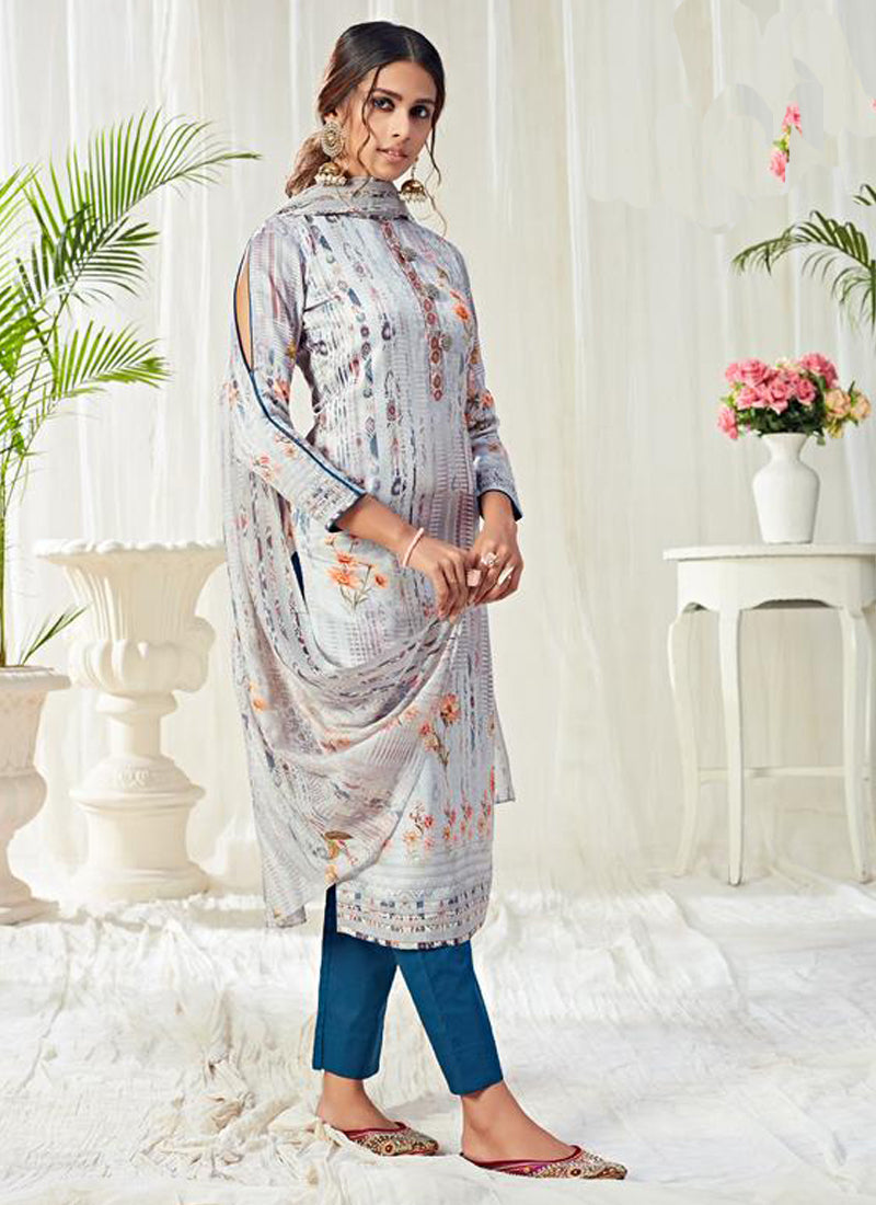 Vegaa Fashion Light Blue Cotton Digital Printed Swarwoski Work Salwar Suit - Distacart