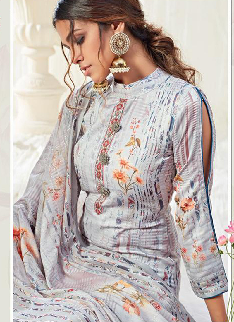 Vegaa Fashion Light Blue Cotton Digital Printed Swarwoski Work Salwar Suit - Distacart