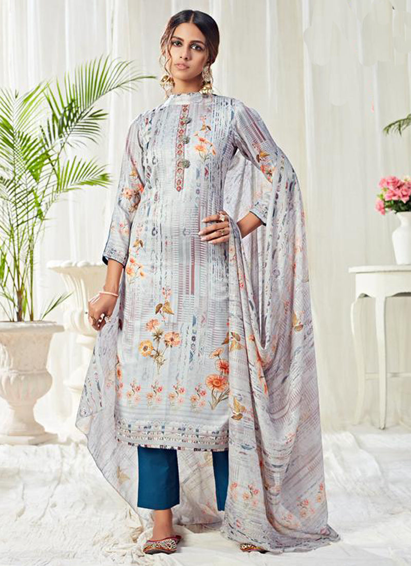Vegaa Fashion Light Blue Cotton Digital Printed Swarwoski Work Salwar Suit - Distacart