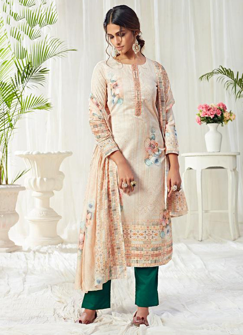 Vegaa Fashion Off White Cotton Digital Printed Swarwoski Work Salwar Suit - Distacart
