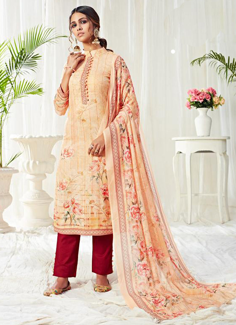 Vegaa Fashion Cream Cotton Digital Printed Swarwoski Work Salwar Suit - Distacart
