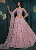 Vegaa Fashion Dusty Pink Net Embroidered Wedding Lehenga